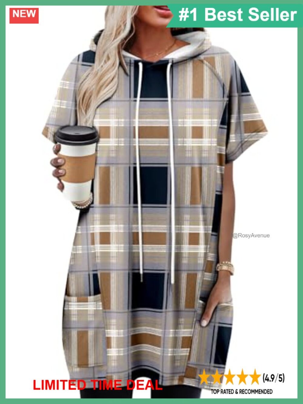 KISSMODA Women's Plus Size Short Sleeve Hoodie Tunic Top with Pockets